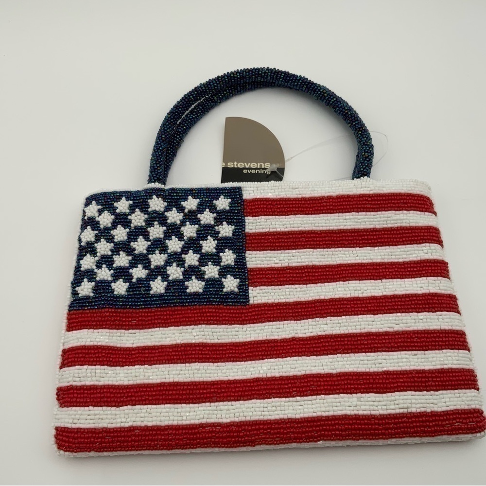 NWT Vintage Valerie Stevens American Flag Evening Bag Beaded Purse Handbag - Picture 3 of 4